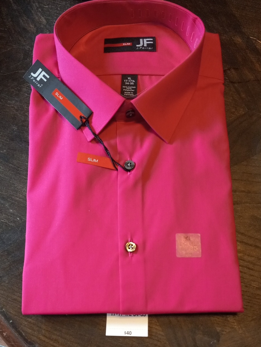 17-17 1/2 - 34-35 JF J.Ferrar Men's Dress Shirt - Bright Fuchsia Pink